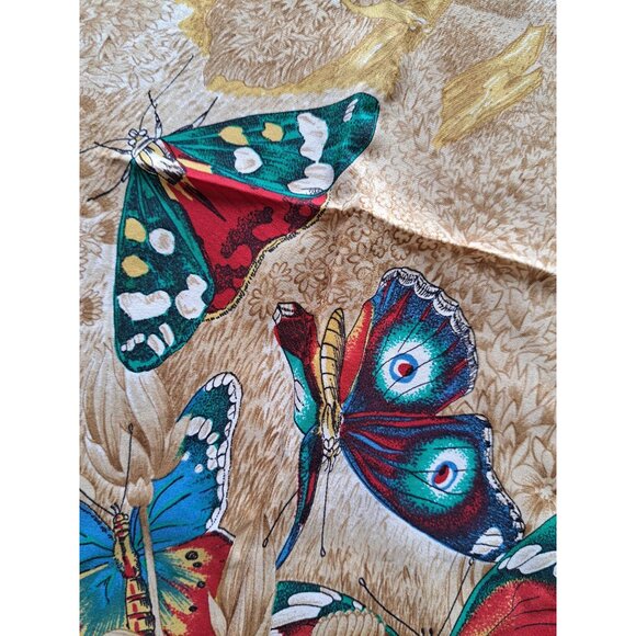 Vintage Italy Silk Butterfly Print Scarf With Red Border 34" X 34" Square - Picture 3 of 9